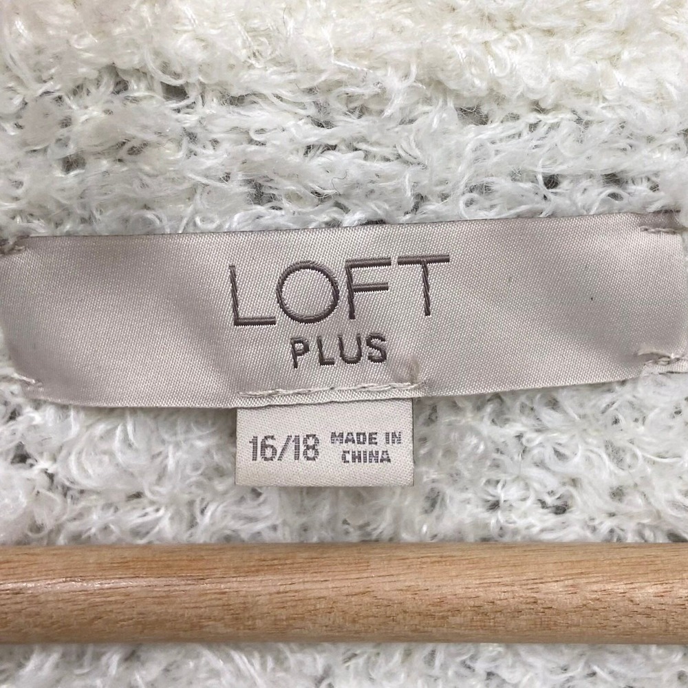LOFT Fuzzy Cardigan Sweater Plus Size 16/18 Open Front Cozy Jacket Ivory Cream - Picture 5 of 11